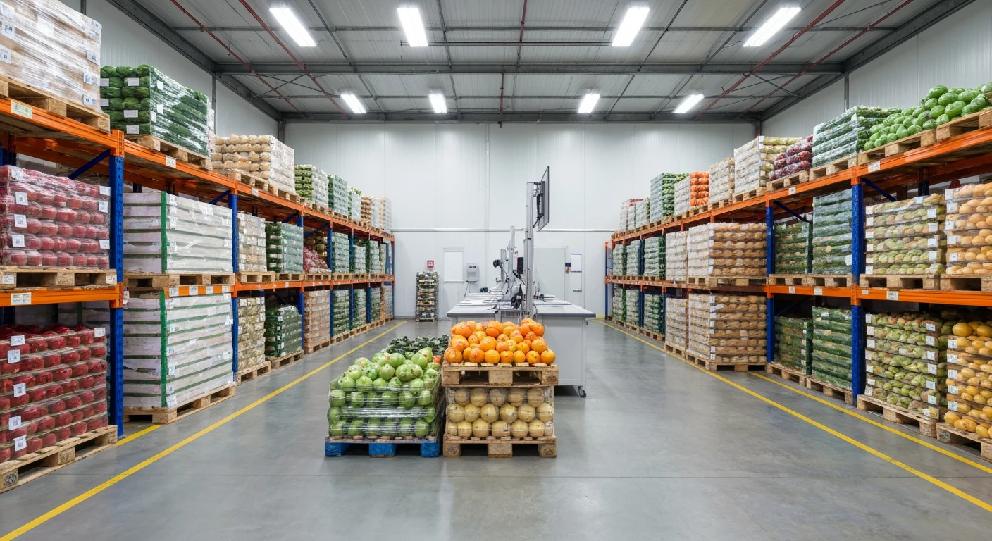 Cold storage warehouse meeting retail buyer quality standards for distribution