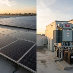 Cold storage facility comparing solar panel array with PG&E grid connection in California
