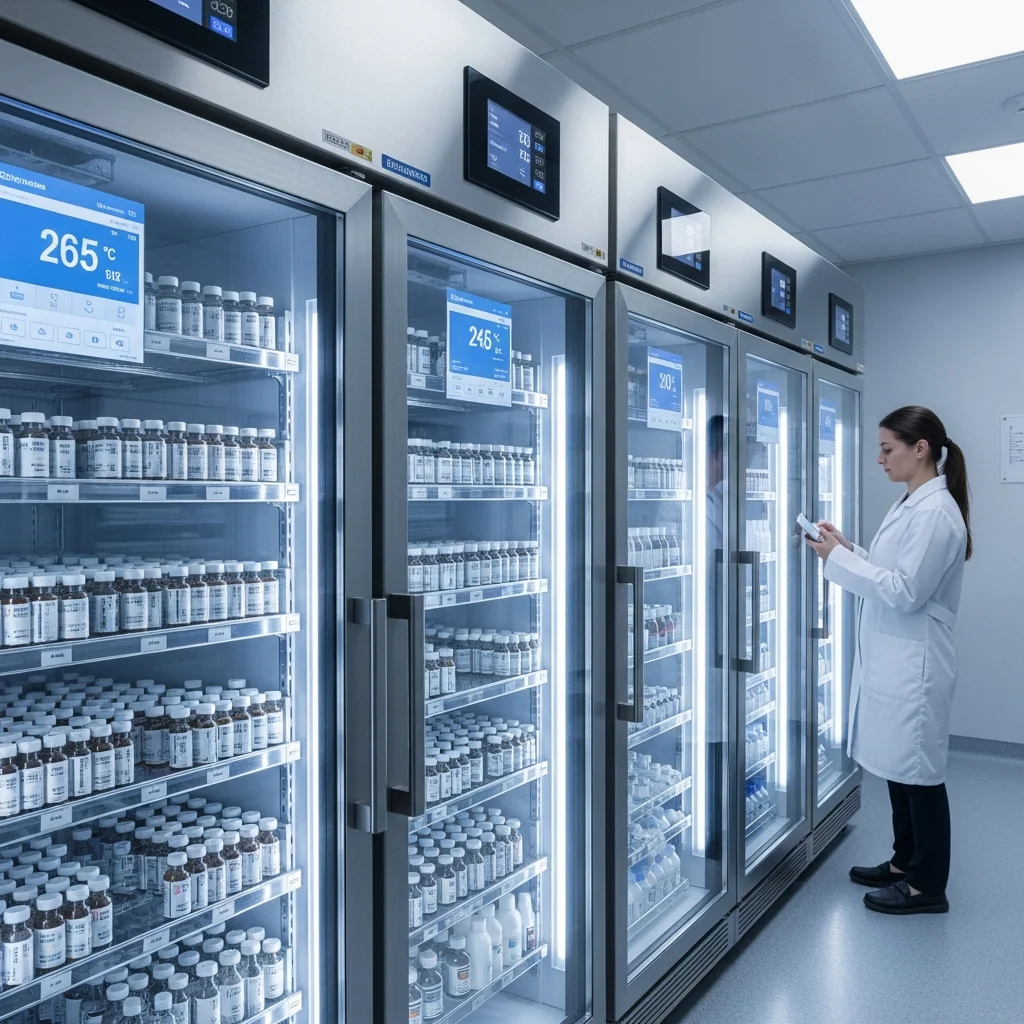 Pharmaceutical cold storage facility with vaccine storage and temperature monitoring systems